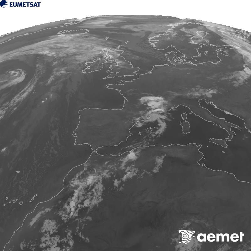 Irudi hau METEOSAT-12 satelitearen 10.5 �m Infragorri kanaleko informazioa erabiliz sortzen da, Meteosat (MTG) sateliteen hirugarren belaunaldikoa. Irudiak giza begiaren pertzepzioaren antz handiagoa izan dezan, grisen eskala alderantzizkoa da. Ordu horiek penintsulari dagozkio (ordubete gutxiago Kanariar Uharteetan).&nbsp;asteartea, 2026ko abuztuak 11, ordua: 05:00