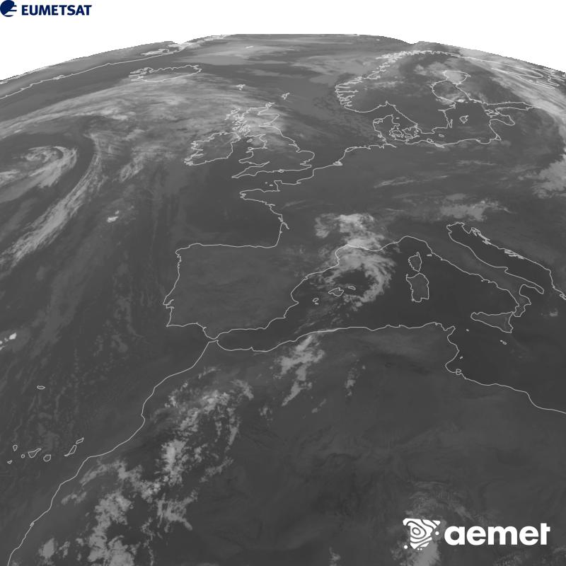 Irudi hau METEOSAT-12 satelitearen 10.5 �m Infragorri kanaleko informazioa erabiliz sortzen da, Meteosat (MTG) sateliteen hirugarren belaunaldikoa. Irudiak giza begiaren pertzepzioaren antz handiagoa izan dezan, grisen eskala alderantzizkoa da. Ordu horiek penintsulari dagozkio (ordubete gutxiago Kanariar Uharteetan).&nbsp;asteartea, 2026ko abuztuak 11, ordua: 07:00