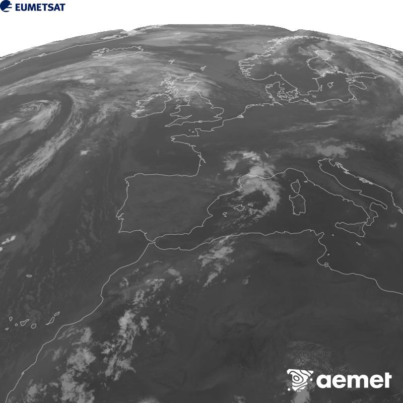 Irudi hau METEOSAT-12 satelitearen 10.5 �m Infragorri kanaleko informazioa erabiliz sortzen da, Meteosat (MTG) sateliteen hirugarren belaunaldikoa. Irudiak giza begiaren pertzepzioaren antz handiagoa izan dezan, grisen eskala alderantzizkoa da. Ordu horiek penintsulari dagozkio (ordubete gutxiago Kanariar Uharteetan).&nbsp;asteartea, 2026ko abuztuak 11, ordua: 08:00