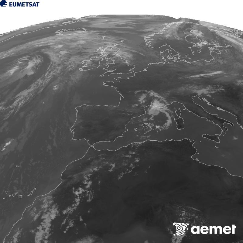 Irudi hau METEOSAT-12 satelitearen 10.5 �m Infragorri kanaleko informazioa erabiliz sortzen da, Meteosat (MTG) sateliteen hirugarren belaunaldikoa. Irudiak giza begiaren pertzepzioaren antz handiagoa izan dezan, grisen eskala alderantzizkoa da. Ordu horiek penintsulari dagozkio (ordubete gutxiago Kanariar Uharteetan).&nbsp;asteartea, 2026ko abuztuak 11, ordua: 10:00