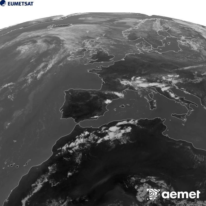 Irudi hau METEOSAT-12 satelitearen 10.5 �m Infragorri kanaleko informazioa erabiliz sortzen da, Meteosat (MTG) sateliteen hirugarren belaunaldikoa. Irudiak giza begiaren pertzepzioaren antz handiagoa izan dezan, grisen eskala alderantzizkoa da. Ordu horiek penintsulari dagozkio (ordubete gutxiago Kanariar Uharteetan).&nbsp;asteartea, 2026ko abuztuak 11, ordua: 17:00