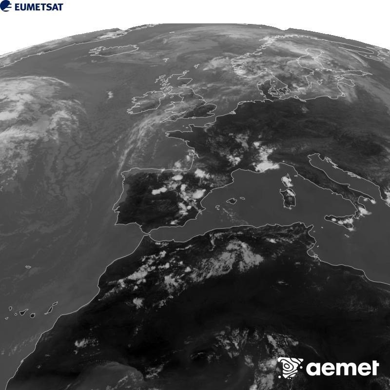 Esta imagen se genera utilizando informaci�n del canal Infrarrojo 10.5 �m del sat�lite METEOSAT-12, perteneciente a la tercera generaci�n de sat�lites Meteosat (MTG). Para que la imagen se asemeje m�s a la percepci�n del ojo humano, la escala de grises est� invertida. Las horas indicadas se refieren a la pen�nsula (una hora menos en las Islas Canarias).&nbsp;viernes, 14 agosto 2026 a las 15:00