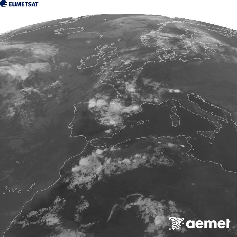 Esta imagen se genera utilizando informaci�n del canal Infrarrojo 10.5 �m del sat�lite METEOSAT-12, perteneciente a la tercera generaci�n de sat�lites Meteosat (MTG). Para que la imagen se asemeje m�s a la percepci�n del ojo humano, la escala de grises est� invertida. Las horas indicadas se refieren a la pen�nsula (una hora menos en las Islas Canarias).&nbsp;viernes, 14 agosto 2026 a las 22:00