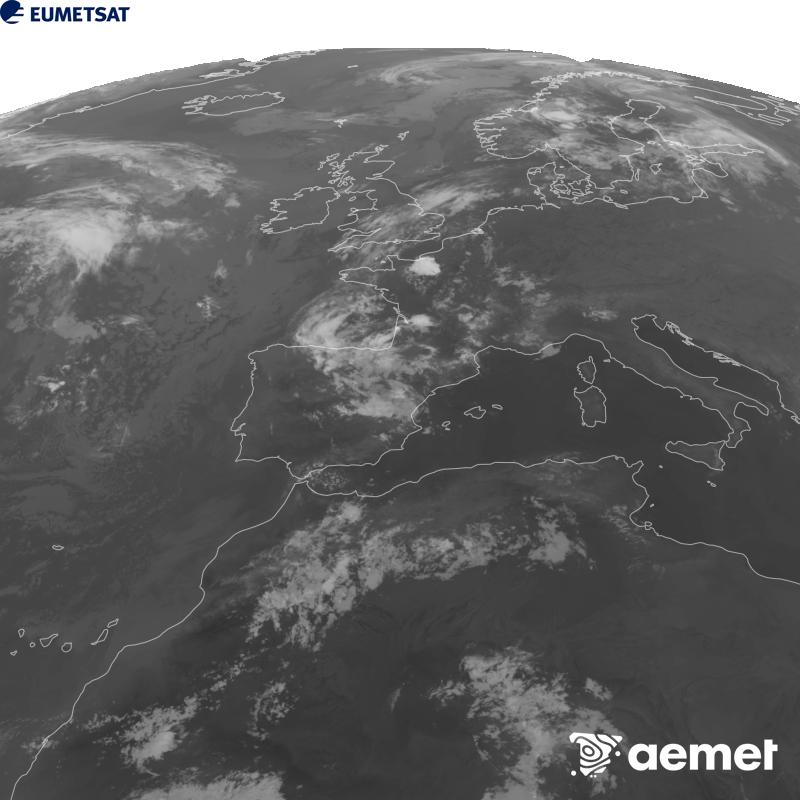 Esta imagen se genera utilizando informaci�n del canal Infrarrojo 10.5 �m del sat�lite METEOSAT-12, perteneciente a la tercera generaci�n de sat�lites Meteosat (MTG). Para que la imagen se asemeje m�s a la percepci�n del ojo humano, la escala de grises est� invertida. Las horas indicadas se refieren a la pen�nsula (una hora menos en las Islas Canarias).&nbsp;s�bado, 15 agosto 2026 a las 01:00
