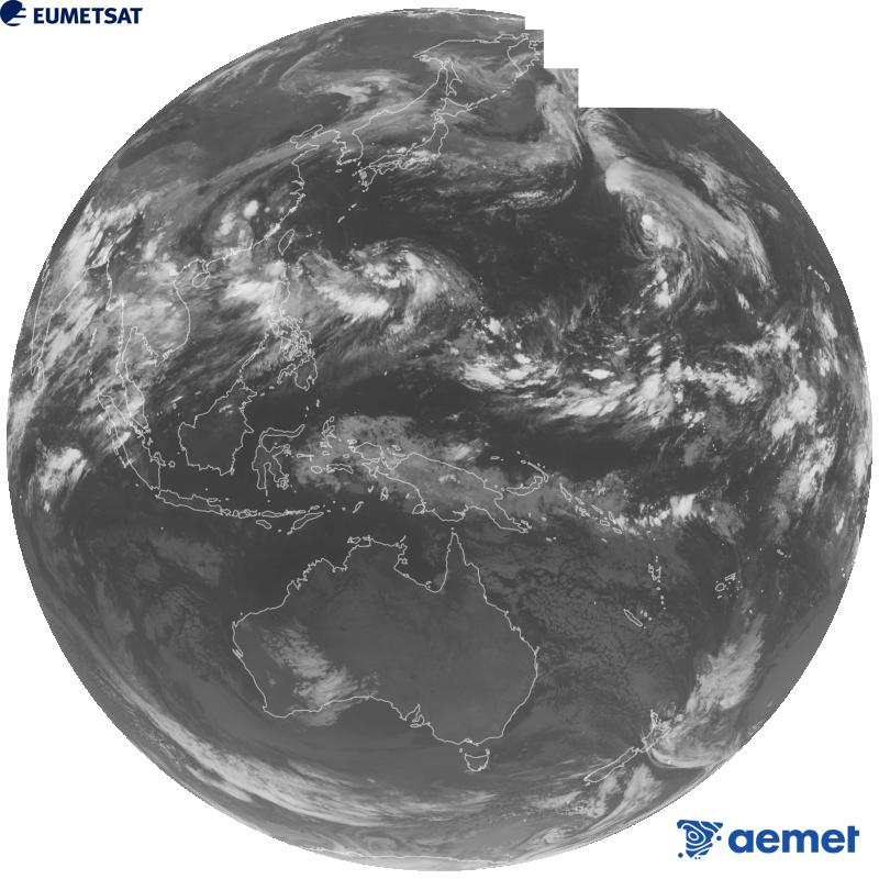 Imatge global del canal infraroig (longitud d'ona 10.4 �m) del sat�l�lit geoestacionari japon�s Himawari-9. Les hores indicades es refereixen a la pen�nsula (una hora menys a les Illes Can�ries).&nbsp;dissabte, 29 d?agost  2026 17:00