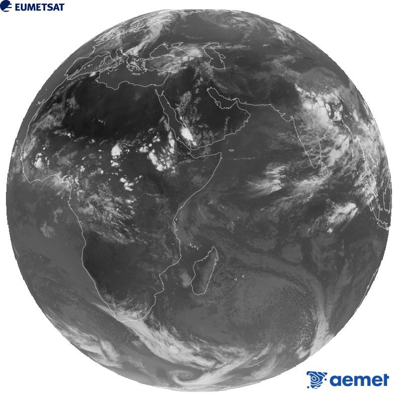 Imatge global del canal infraroig (longitud d'ona 10.8 �m) del sat�l�lit geoestacionari europeu Meteosat-9, pertanyent a la segona generaci� de sat�l�lits Meteosat. Les hores indicades es refereixen a la pen�nsula (una hora menys a les Illes Can�ries).&nbsp;dissabte, 29 d?agost  2026 17:00