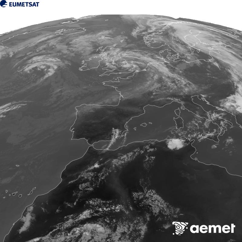 Aquesta imatge es genera utilitzant informaci� del canal Infraroig 10.5 �m del sat�l�lit METEOSAT-12, pertanyent a la tercera generaci� de sat�l�lits Meteosat (MTG). Perqu� la imatge s'assembli m�s a la percepci� de l'ull hum�, l'escala de grises est� invertida. Les hores indicades es refereixen a la pen�nsula (una hora menys a les Illes Can�ries).&nbsp;dissabte, 29 d?agost  2026 18:00