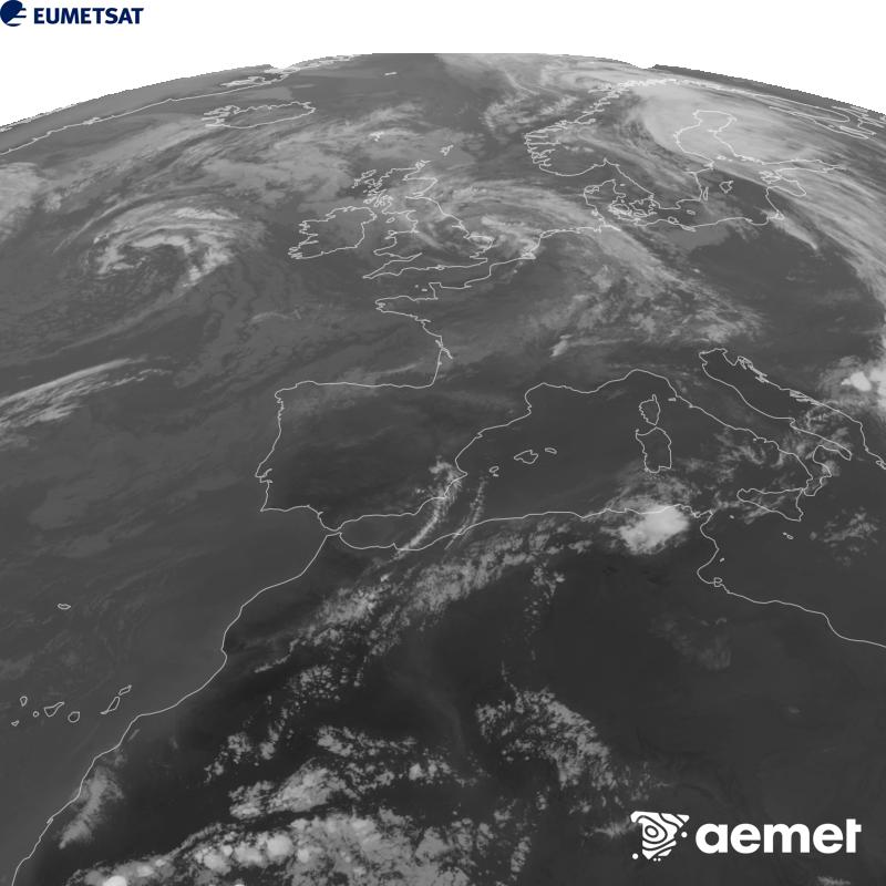 Aquesta imatge es genera utilitzant informaci� del canal Infraroig 10.5 �m del sat�l�lit METEOSAT-12, pertanyent a la tercera generaci� de sat�l�lits Meteosat (MTG). Perqu� la imatge s'assembli m�s a la percepci� de l'ull hum�, l'escala de grises est� invertida. Les hores indicades es refereixen a la pen�nsula (una hora menys a les Illes Can�ries).&nbsp;dissabte, 29 d?agost  2026 20:00