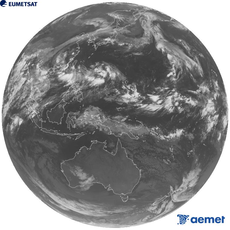 Imatge global del canal infraroig (longitud d'ona 10.4 �m) del sat�l�lit geoestacionari japon�s Himawari-9. Les hores indicades es refereixen a la pen�nsula (una hora menys a les Illes Can�ries).&nbsp;dissabte, 29 d?agost  2026 20:00