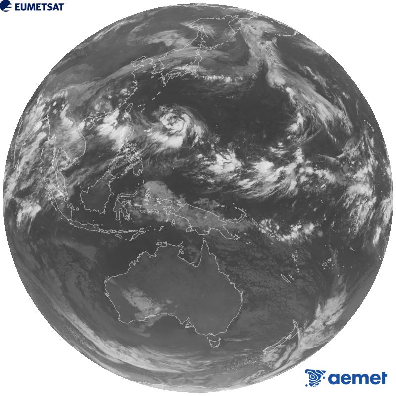 Imatge global del canal infraroig (longitud d'ona 10.4 �m) del sat�l�lit geoestacionari japon�s Himawari-9. Les hores indicades es refereixen a la pen�nsula (una hora menys a les Illes Can�ries).&nbsp;dissabte, 29 d?agost  2026 23:00