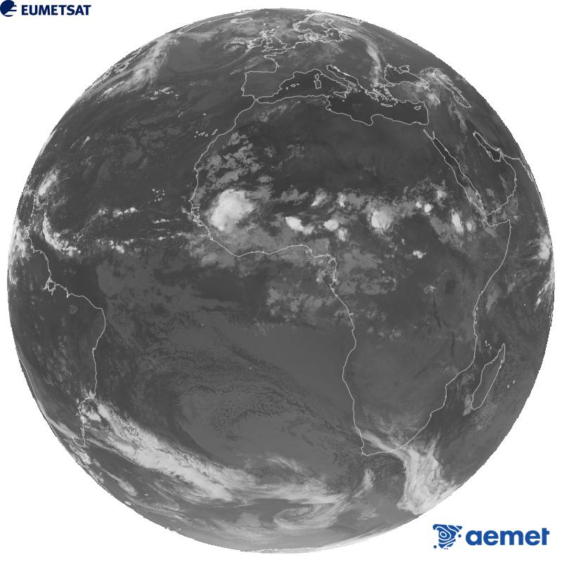 Imatge global del canal infraroig (longitud d'ona 10.5 �m) del sat�l�lit geoestacionari europeu Meteosat-12, pertanyent a la tercera generaci� de sat�l�lits Meteosat. Les hores indicades es refereixen a la pen�nsula (una hora menys a les Illes Can�ries).&nbsp;diumenge, 30 d?agost  2026 05:00