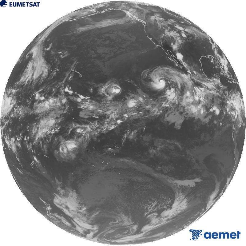 Overall image from the infrared channel (wavelength 10.3 �m) of the US GOES-18 satellite. The times shown are for the Iberian Peninsula (one hour earlier in the Canary Islands).&nbsp;Sunday, 30 August  2026 08:00