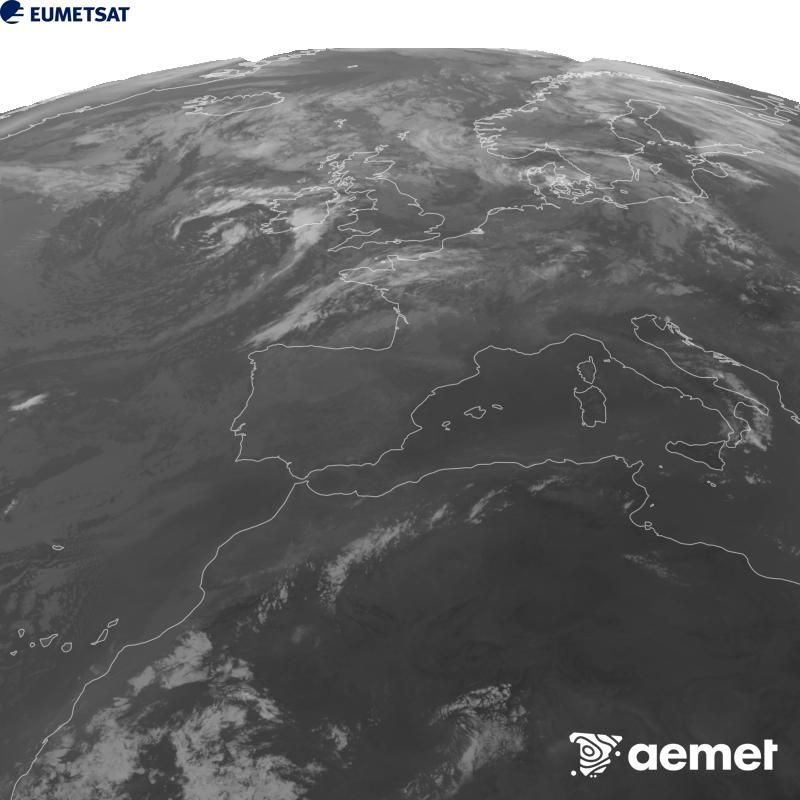Aquesta imatge es genera utilitzant informaci� del canal Infraroig 10.5 �m del sat�l�lit METEOSAT-12, pertanyent a la tercera generaci� de sat�l�lits Meteosat (MTG). Perqu� la imatge s'assembli m�s a la percepci� de l'ull hum�, l'escala de grises est� invertida. Les hores indicades es refereixen a la pen�nsula (una hora menys a les Illes Can�ries).&nbsp;diumenge, 30 d?agost  2026 09:00