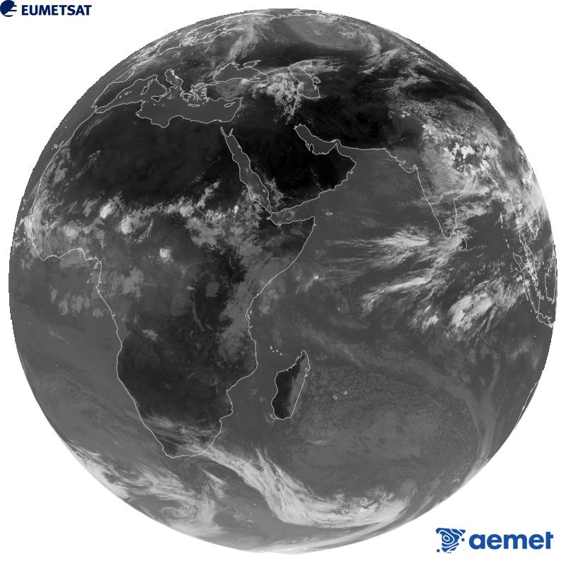 Imatge global del canal infraroig (longitud d'ona 10.8 �m) del sat�l�lit geoestacionari europeu Meteosat-9, pertanyent a la segona generaci� de sat�l�lits Meteosat. Les hores indicades es refereixen a la pen�nsula (una hora menys a les Illes Can�ries).&nbsp;diumenge, 30 d?agost  2026 11:00