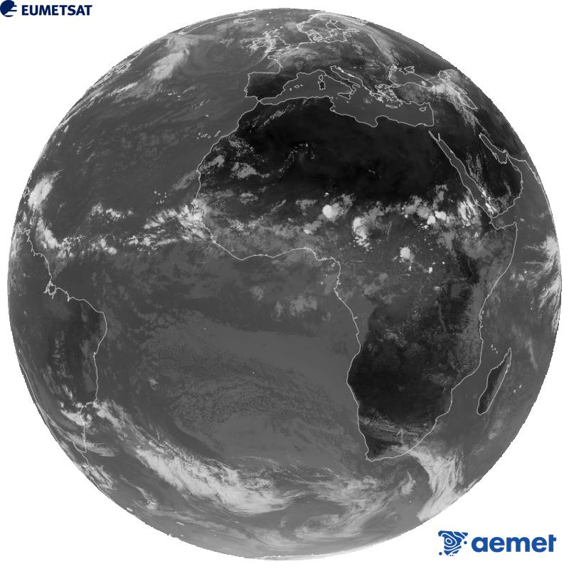 Vue d'ensemble du canal infrarouge (longueur d'onde de 10,5 �m) du satellite g�ostationnaire europ�en Meteosat-12, qui fait partie de la troisi�me g�n�ration de satellites Meteosat. Les heures indiqu�es correspondent � celles de la p�ninsule (une heure de moins aux �les Canaries).&nbsp;dimanche, 30 ao�t  2026 14:00