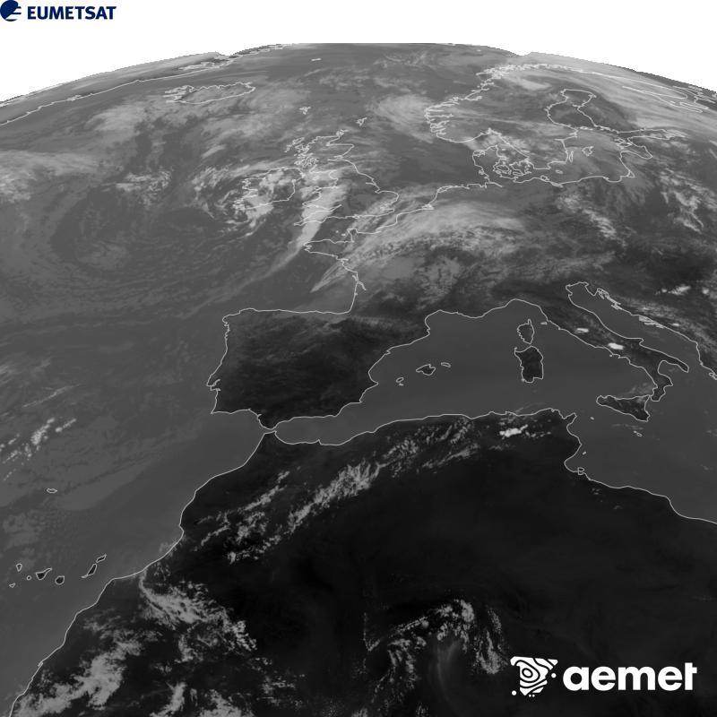 Esta imagen se genera utilizando informaci�n del canal Infrarrojo 10.5 �m del sat�lite METEOSAT-12, perteneciente a la tercera generaci�n de sat�lites Meteosat (MTG). Para que la imagen se asemeje m�s a la percepci�n del ojo humano, la escala de grises est� invertida. Las horas indicadas se refieren a la pen�nsula (una hora menos en las Islas Canarias).&nbsp;domingo, 30 agosto 2026 a las 15:00