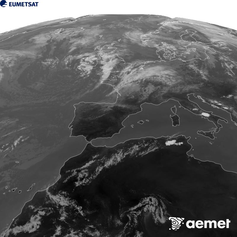 Esta imagen se genera utilizando informaci�n del canal Infrarrojo 10.5 �m del sat�lite METEOSAT-12, perteneciente a la tercera generaci�n de sat�lites Meteosat (MTG). Para que la imagen se asemeje m�s a la percepci�n del ojo humano, la escala de grises est� invertida. Las horas indicadas se refieren a la pen�nsula (una hora menos en las Islas Canarias).&nbsp;domingo, 30 agosto 2026 a las 16:00