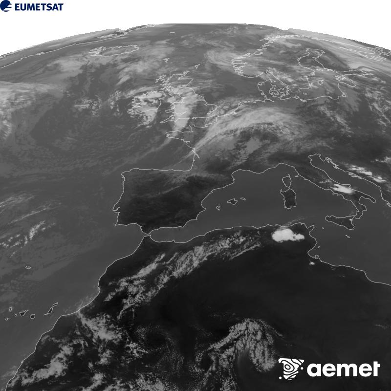 Esta imagen se genera utilizando informaci�n del canal Infrarrojo 10.5 �m del sat�lite METEOSAT-12, perteneciente a la tercera generaci�n de sat�lites Meteosat (MTG). Para que la imagen se asemeje m�s a la percepci�n del ojo humano, la escala de grises est� invertida. Las horas indicadas se refieren a la pen�nsula (una hora menos en las Islas Canarias).&nbsp;domingo, 30 agosto 2026 a las 17:00