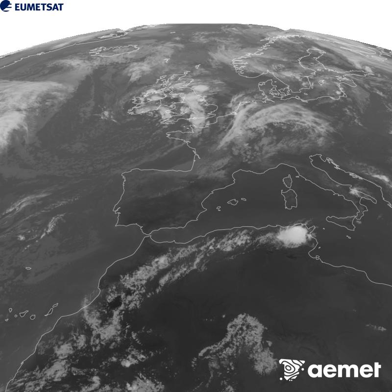 Esta imagen se genera utilizando informaci�n del canal Infrarrojo 10.5 �m del sat�lite METEOSAT-12, perteneciente a la tercera generaci�n de sat�lites Meteosat (MTG). Para que la imagen se asemeje m�s a la percepci�n del ojo humano, la escala de grises est� invertida. Las horas indicadas se refieren a la pen�nsula (una hora menos en las Islas Canarias).&nbsp;domingo, 30 agosto 2026 a las 20:00