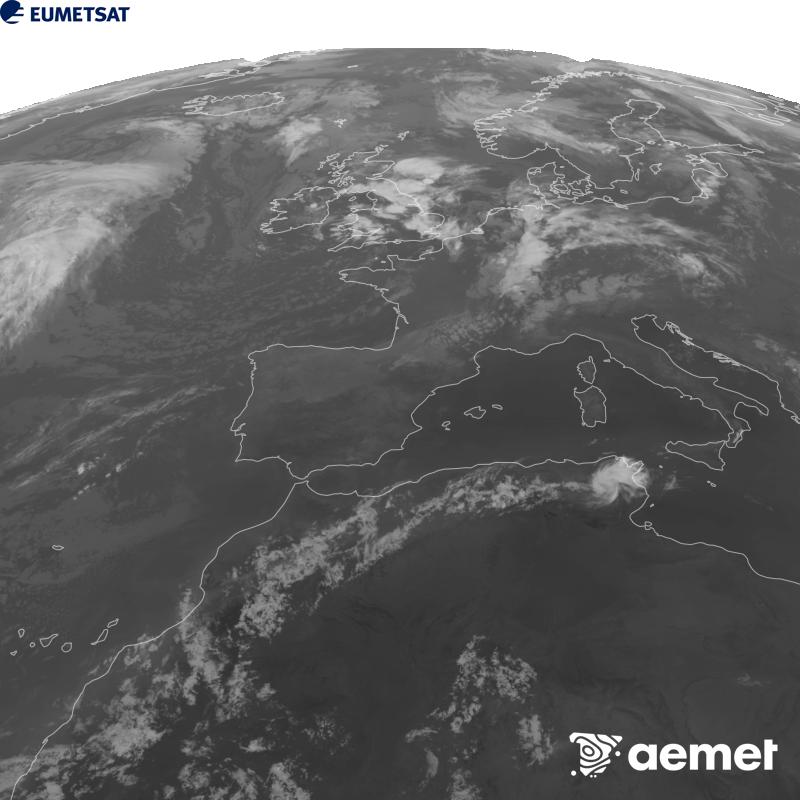 Esta imagen se genera utilizando informaci�n del canal Infrarrojo 10.5 �m del sat�lite METEOSAT-12, perteneciente a la tercera generaci�n de sat�lites Meteosat (MTG). Para que la imagen se asemeje m�s a la percepci�n del ojo humano, la escala de grises est� invertida. Las horas indicadas se refieren a la pen�nsula (una hora menos en las Islas Canarias).&nbsp;domingo, 30 agosto 2026 a las 23:00