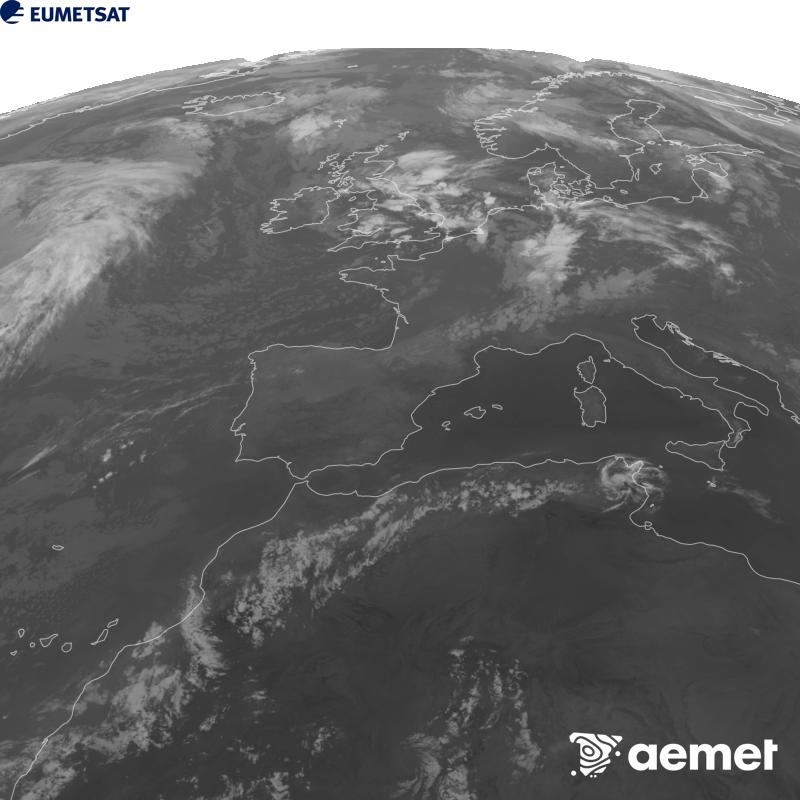 Esta imagen se genera utilizando informaci�n del canal Infrarrojo 10.5 �m del sat�lite METEOSAT-12, perteneciente a la tercera generaci�n de sat�lites Meteosat (MTG). Para que la imagen se asemeje m�s a la percepci�n del ojo humano, la escala de grises est� invertida. Las horas indicadas se refieren a la pen�nsula (una hora menos en las Islas Canarias).&nbsp;lunes, 31 agosto 2026 a las 01:00