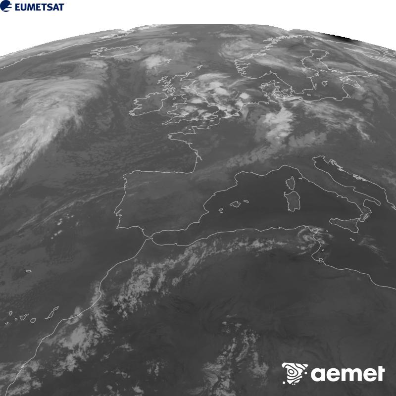 Esta imagen se genera utilizando informaci�n del canal Infrarrojo 10.5 �m del sat�lite METEOSAT-12, perteneciente a la tercera generaci�n de sat�lites Meteosat (MTG). Para que la imagen se asemeje m�s a la percepci�n del ojo humano, la escala de grises est� invertida. Las horas indicadas se refieren a la pen�nsula (una hora menos en las Islas Canarias).&nbsp;lunes, 31 agosto 2026 a las 02:00