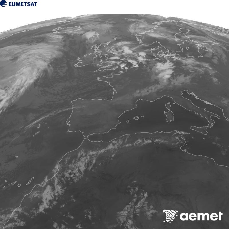 Esta imagen se genera utilizando informaci�n del canal Infrarrojo 10.5 �m del sat�lite METEOSAT-12, perteneciente a la tercera generaci�n de sat�lites Meteosat (MTG). Para que la imagen se asemeje m�s a la percepci�n del ojo humano, la escala de grises est� invertida. Las horas indicadas se refieren a la pen�nsula (una hora menos en las Islas Canarias).&nbsp;lunes, 31 agosto 2026 a las 03:00