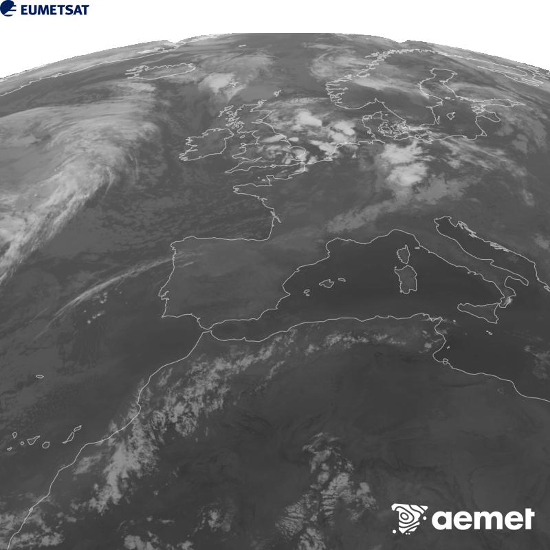 Esta imagen se genera utilizando informaci�n del canal Infrarrojo 10.5 �m del sat�lite METEOSAT-12, perteneciente a la tercera generaci�n de sat�lites Meteosat (MTG). Para que la imagen se asemeje m�s a la percepci�n del ojo humano, la escala de grises est� invertida. Las horas indicadas se refieren a la pen�nsula (una hora menos en las Islas Canarias).&nbsp;lunes, 31 agosto 2026 a las 04:00