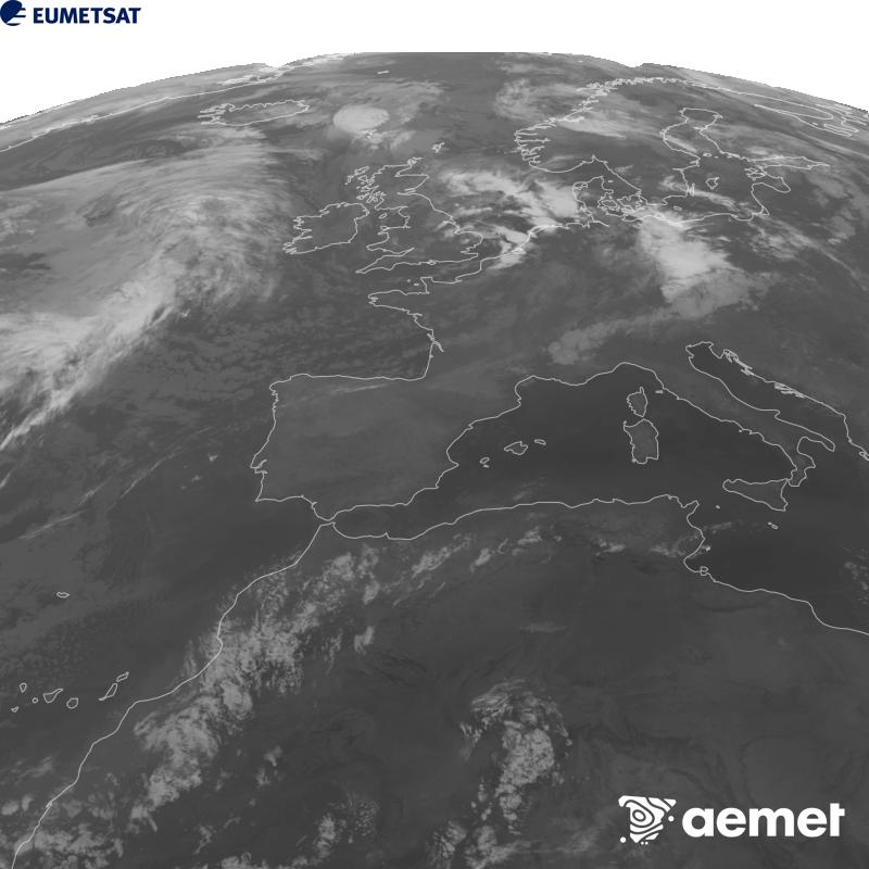 Esta imagen se genera utilizando informaci�n del canal Infrarrojo 10.5 �m del sat�lite METEOSAT-12, perteneciente a la tercera generaci�n de sat�lites Meteosat (MTG). Para que la imagen se asemeje m�s a la percepci�n del ojo humano, la escala de grises est� invertida. Las horas indicadas se refieren a la pen�nsula (una hora menos en las Islas Canarias).&nbsp;lunes, 31 agosto 2026 a las 07:00