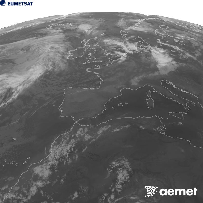 Esta imagen se genera utilizando informaci�n del canal Infrarrojo 10.5 �m del sat�lite METEOSAT-12, perteneciente a la tercera generaci�n de sat�lites Meteosat (MTG). Para que la imagen se asemeje m�s a la percepci�n del ojo humano, la escala de grises est� invertida. Las horas indicadas se refieren a la pen�nsula (una hora menos en las Islas Canarias).&nbsp;lunes, 31 agosto 2026 a las 08:00