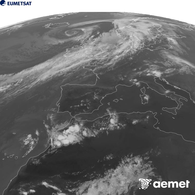Esta imagen se genera utilizando informaci�n del canal Infrarrojo 10.5 �m del sat�lite METEOSAT-12, perteneciente a la tercera generaci�n de sat�lites Meteosat (MTG). Para que la imagen se asemeje m�s a la percepci�n del ojo humano, la escala de grises est� invertida. Las horas indicadas se refieren a la pen�nsula (una hora menos en las Islas Canarias).&nbsp;lunes, 07 septiembre 2026 a las 20:00