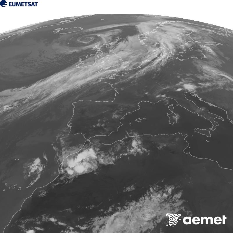 Esta imagen se genera utilizando informaci�n del canal Infrarrojo 10.5 �m del sat�lite METEOSAT-12, perteneciente a la tercera generaci�n de sat�lites Meteosat (MTG). Para que la imagen se asemeje m�s a la percepci�n del ojo humano, la escala de grises est� invertida. Las horas indicadas se refieren a la pen�nsula (una hora menos en las Islas Canarias).&nbsp;lunes, 07 septiembre 2026 a las 21:00