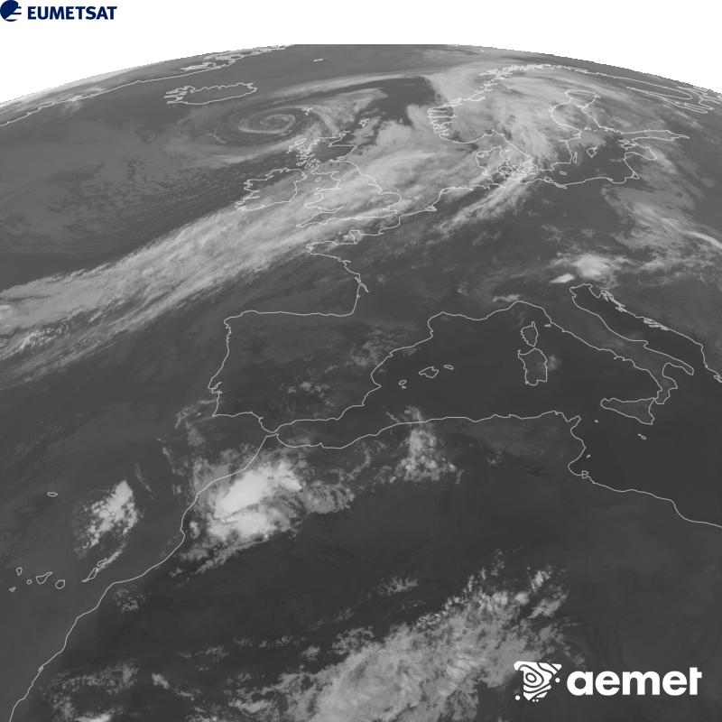 Esta imagen se genera utilizando informaci�n del canal Infrarrojo 10.5 �m del sat�lite METEOSAT-12, perteneciente a la tercera generaci�n de sat�lites Meteosat (MTG). Para que la imagen se asemeje m�s a la percepci�n del ojo humano, la escala de grises est� invertida. Las horas indicadas se refieren a la pen�nsula (una hora menos en las Islas Canarias).&nbsp;lunes, 07 septiembre 2026 a las 22:00