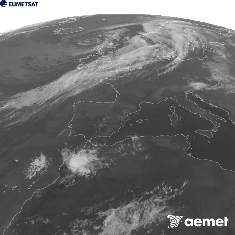 Esta imagen se genera utilizando informaci�n del canal Infrarrojo 10.5 �m del sat�lite METEOSAT-12, perteneciente a la tercera generaci�n de sat�lites Meteosat (MTG). Para que la imagen se asemeje m�s a la percepci�n del ojo humano, la escala de grises est� invertida. Las horas indicadas se refieren a la pen�nsula (una hora menos en las Islas Canarias).&nbsp;martes, 08 septiembre 2026 a las 00:00
