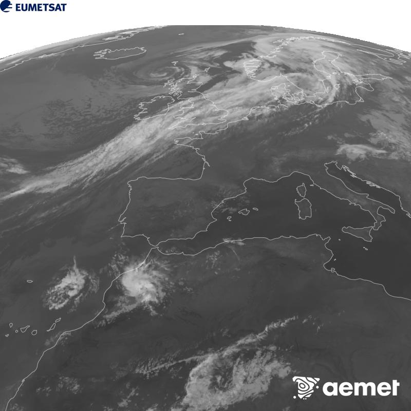 Esta imagen se genera utilizando informaci�n del canal Infrarrojo 10.5 �m del sat�lite METEOSAT-12, perteneciente a la tercera generaci�n de sat�lites Meteosat (MTG). Para que la imagen se asemeje m�s a la percepci�n del ojo humano, la escala de grises est� invertida. Las horas indicadas se refieren a la pen�nsula (una hora menos en las Islas Canarias).&nbsp;martes, 08 septiembre 2026 a las 02:00