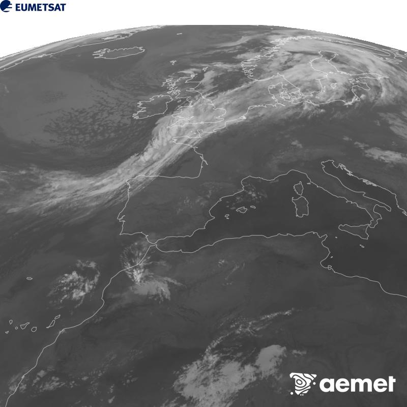 Esta imagen se genera utilizando informaci�n del canal Infrarrojo 10.5 �m del sat�lite METEOSAT-12, perteneciente a la tercera generaci�n de sat�lites Meteosat (MTG). Para que la imagen se asemeje m�s a la percepci�n del ojo humano, la escala de grises est� invertida. Las horas indicadas se refieren a la pen�nsula (una hora menos en las Islas Canarias).&nbsp;martes, 08 septiembre 2026 a las 08:00