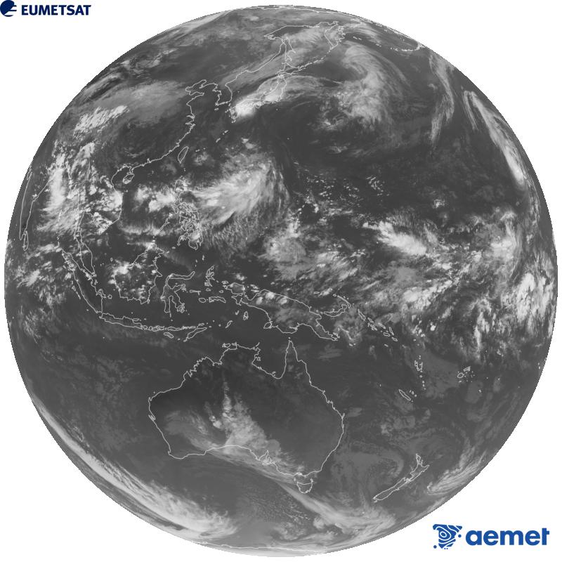 Japoniako Himawari-9 satelite geoegonkorraren kanal infragorriaren irudi globala (10.4 �m uhin-luzera). Ordu horiek penintsulari dagozkio (ordubete gutxiago Kanariar Uharteetan).&nbsp;asteartea, 2026ko irailak 08, ordua: 11:00