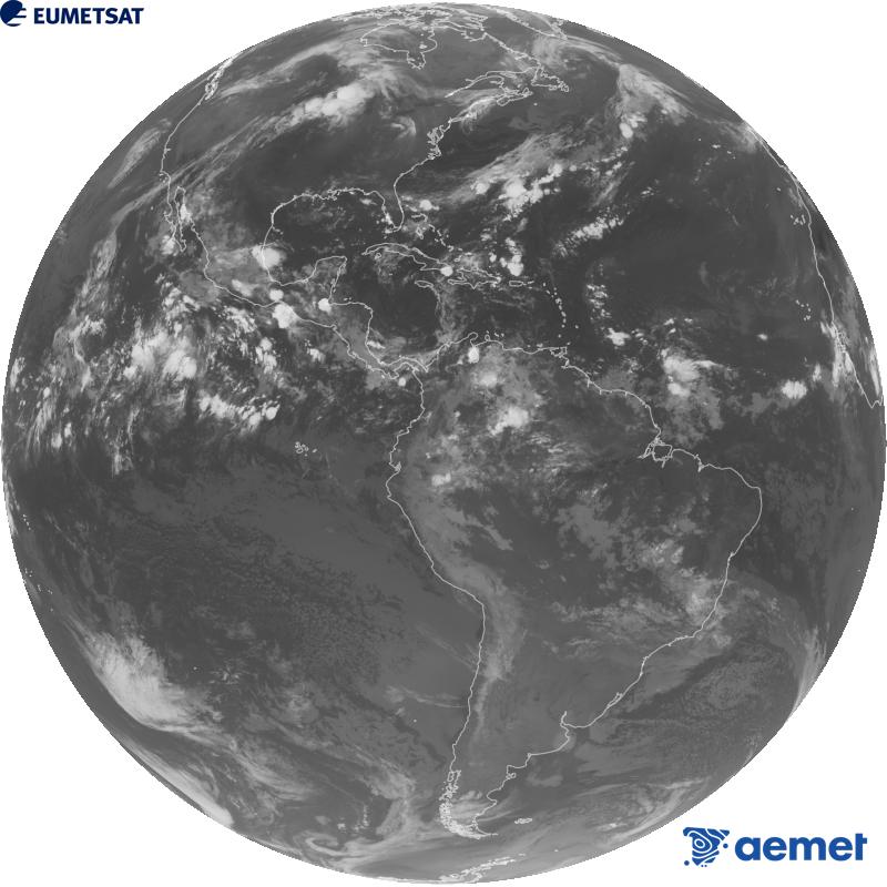 Imatge global del canal infraroig (longitud d'ona 10.3 �m) del sat�l�lit geoestacionari estatunidenc GOES-19. Les hores indicades es refereixen a la pen�nsula (una hora menys a les Illes Can�ries).&nbsp;dimarts, 8 de setembre  2026 11:00
