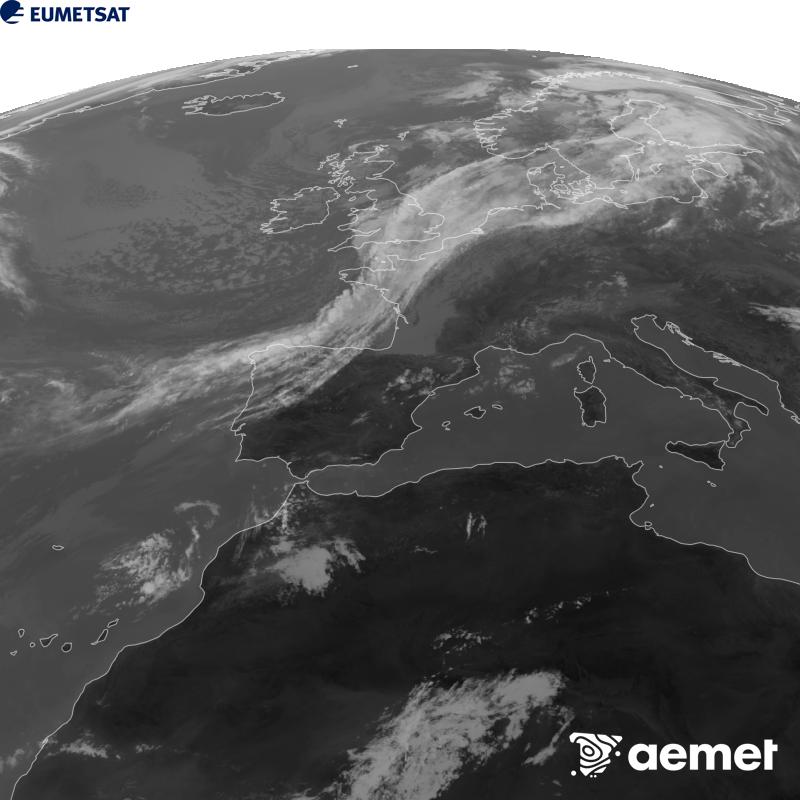 Esta imagen se genera utilizando informaci�n del canal Infrarrojo 10.5 �m del sat�lite METEOSAT-12, perteneciente a la tercera generaci�n de sat�lites Meteosat (MTG). Para que la imagen se asemeje m�s a la percepci�n del ojo humano, la escala de grises est� invertida. Las horas indicadas se refieren a la pen�nsula (una hora menos en las Islas Canarias).&nbsp;martes, 08 septiembre 2026 a las 12:00