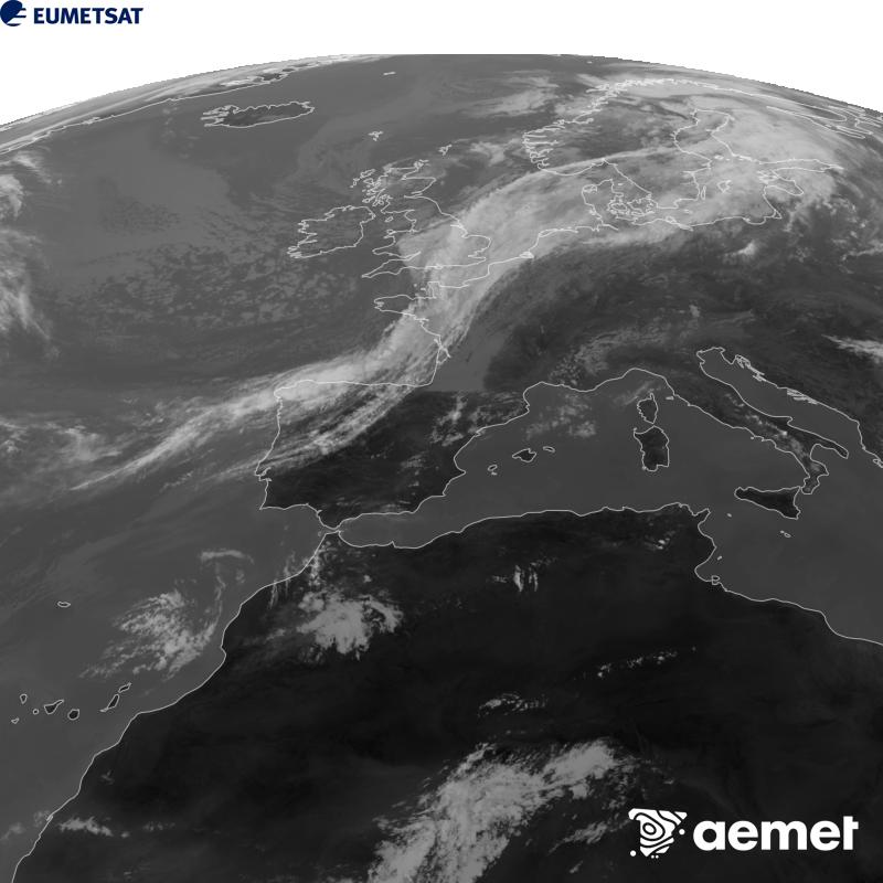 Esta imagen se genera utilizando informaci�n del canal Infrarrojo 10.5 �m del sat�lite METEOSAT-12, perteneciente a la tercera generaci�n de sat�lites Meteosat (MTG). Para que la imagen se asemeje m�s a la percepci�n del ojo humano, la escala de grises est� invertida. Las horas indicadas se refieren a la pen�nsula (una hora menos en las Islas Canarias).&nbsp;martes, 08 septiembre 2026 a las 13:00