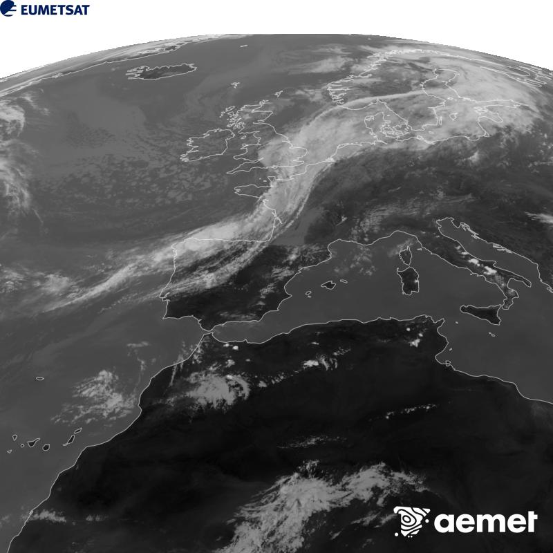 Esta imagen se genera utilizando informaci�n del canal Infrarrojo 10.5 �m del sat�lite METEOSAT-12, perteneciente a la tercera generaci�n de sat�lites Meteosat (MTG). Para que la imagen se asemeje m�s a la percepci�n del ojo humano, la escala de grises est� invertida. Las horas indicadas se refieren a la pen�nsula (una hora menos en las Islas Canarias).&nbsp;martes, 08 septiembre 2026 a las 14:00