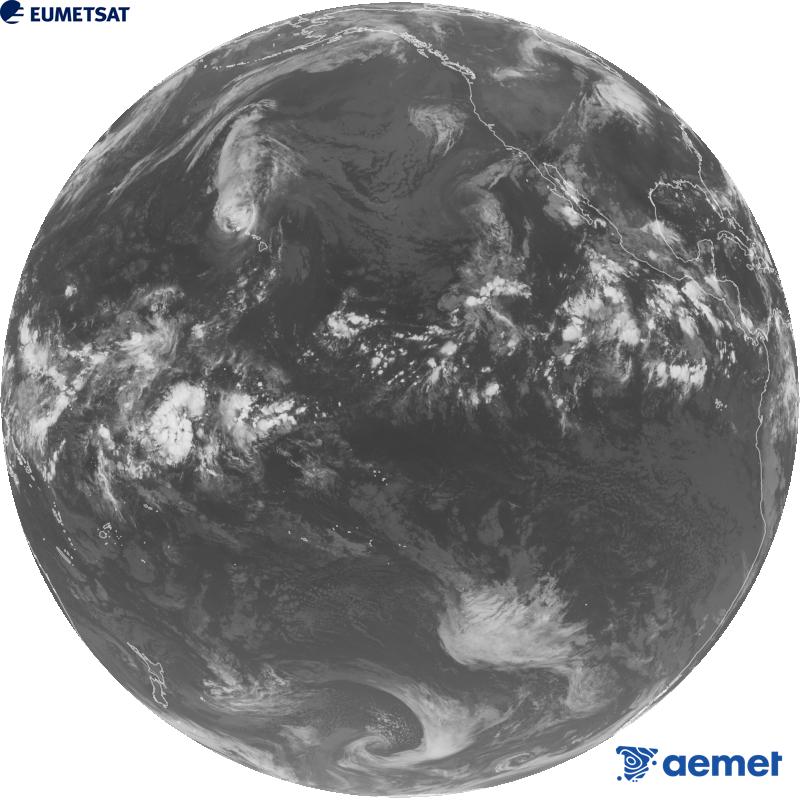 GOES-18 satelite estatubatuarraren kanal infragorriaren irudi globala (10.3 �m uhin-luzera). Ordu horiek penintsulari dagozkio (ordubete gutxiago Kanariar Uharteetan).&nbsp;asteartea, 2026ko irailak 08, ordua: 14:00