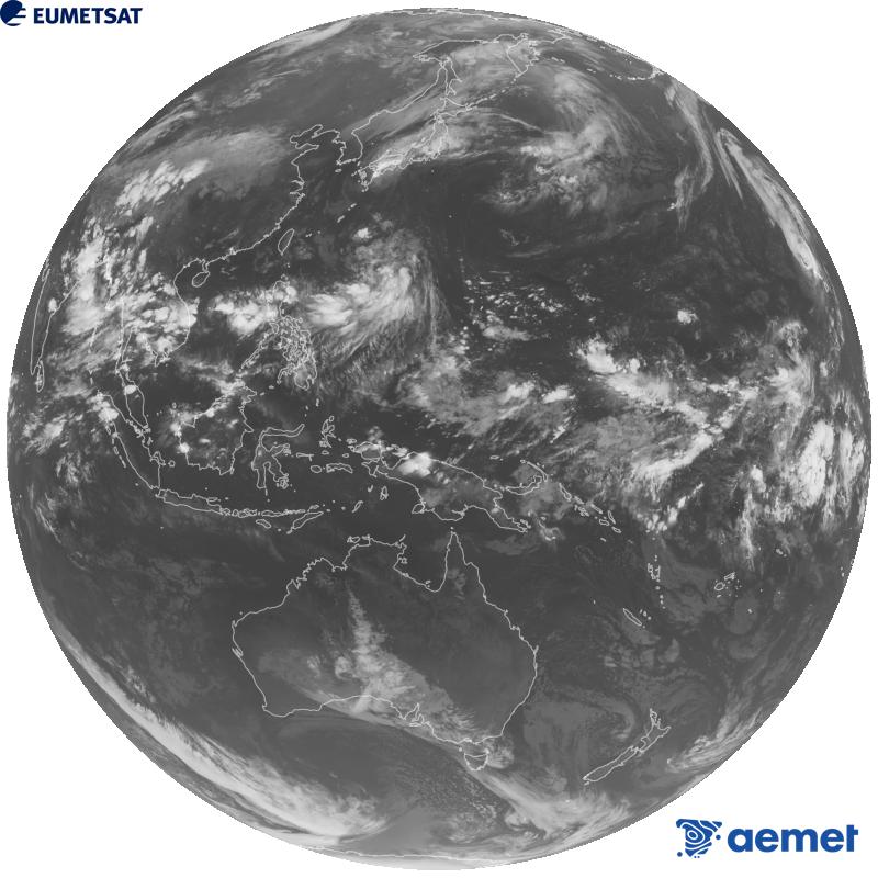 Japoniako Himawari-9 satelite geoegonkorraren kanal infragorriaren irudi globala (10.4 �m uhin-luzera). Ordu horiek penintsulari dagozkio (ordubete gutxiago Kanariar Uharteetan).&nbsp;asteartea, 2026ko irailak 08, ordua: 14:00