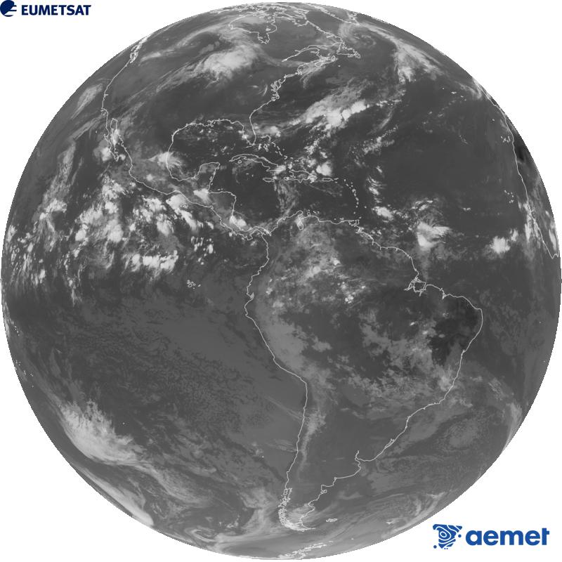 Imatge global del canal infraroig (longitud d'ona 10.3 �m) del sat�l�lit geoestacionari estatunidenc GOES-19. Les hores indicades es refereixen a la pen�nsula (una hora menys a les Illes Can�ries).&nbsp;dimarts, 8 de setembre  2026 14:00