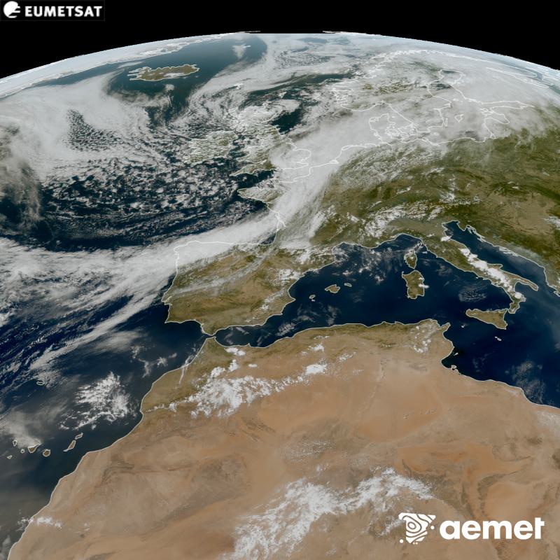 Esta imatge RGB es genera utilitzant informaci� dels canals visibles del sat�l�lit METEOSAT-12, pertanyent a la tercera generaci� de sat�l�lits Meteosat (MTG). Per eixe motiu, nom�s hi ha informaci� en la zona il�luminada pel sol. Ens mostra una imatge amb una aparen�a molt similar a la que percebria l'ull hum� des de l'espai. Les hores indicades es referixen a la pen�nsula (una hora menys a les Illes Can�ries).&nbsp;dimarts, 8 de setembre  2026 15:00