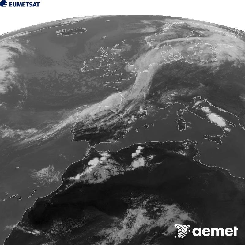 Esta imagen se genera utilizando informaci�n del canal Infrarrojo 10.5 �m del sat�lite METEOSAT-12, perteneciente a la tercera generaci�n de sat�lites Meteosat (MTG). Para que la imagen se asemeje m�s a la percepci�n del ojo humano, la escala de grises est� invertida. Las horas indicadas se refieren a la pen�nsula (una hora menos en las Islas Canarias).&nbsp;martes, 08 septiembre 2026 a las 17:00