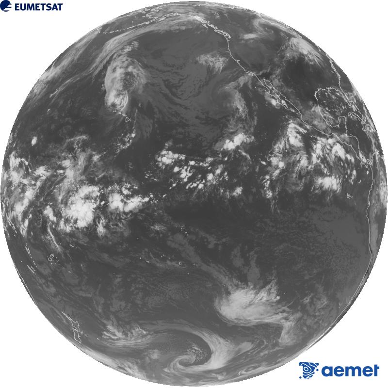 GOES-18 satelite estatubatuarraren kanal infragorriaren irudi globala (10.3 �m uhin-luzera). Ordu horiek penintsulari dagozkio (ordubete gutxiago Kanariar Uharteetan).&nbsp;asteartea, 2026ko irailak 08, ordua: 17:00