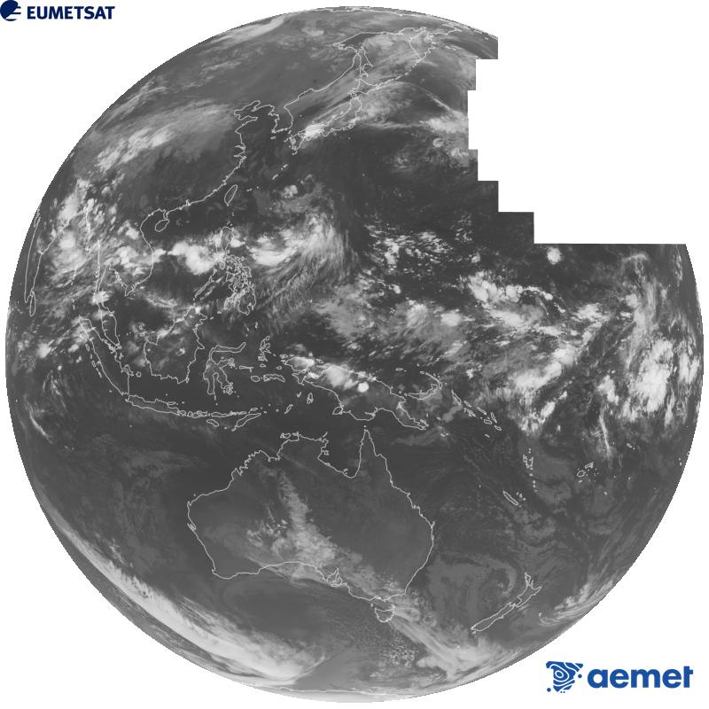 Japoniako Himawari-9 satelite geoegonkorraren kanal infragorriaren irudi globala (10.4 �m uhin-luzera). Ordu horiek penintsulari dagozkio (ordubete gutxiago Kanariar Uharteetan).&nbsp;asteartea, 2026ko irailak 08, ordua: 17:00