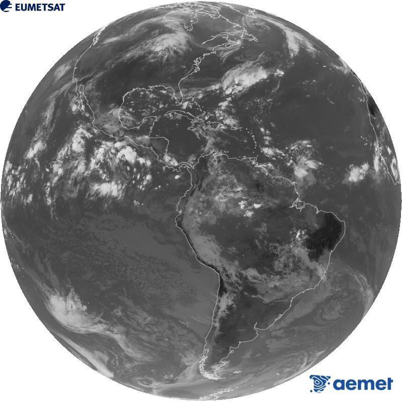 Imatge global del canal infraroig (longitud d'ona 10.3 �m) del sat�l�lit geoestacionari estatunidenc GOES-19. Les hores indicades es refereixen a la pen�nsula (una hora menys a les Illes Can�ries).&nbsp;dimarts, 8 de setembre  2026 17:00