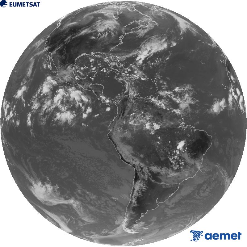 Imatge global del canal infraroig (longitud d'ona 10.3 �m) del sat�l�lit geoestacionari estatunidenc GOES-19. Les hores indicades es refereixen a la pen�nsula (una hora menys a les Illes Can�ries).&nbsp;dimarts, 8 de setembre  2026 20:00